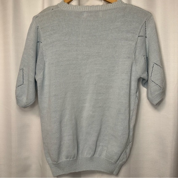 Vintage Western Connection Sweater Sz S Blue Pointelle Ribbon Bouquet Floral - Picture 4 of 10